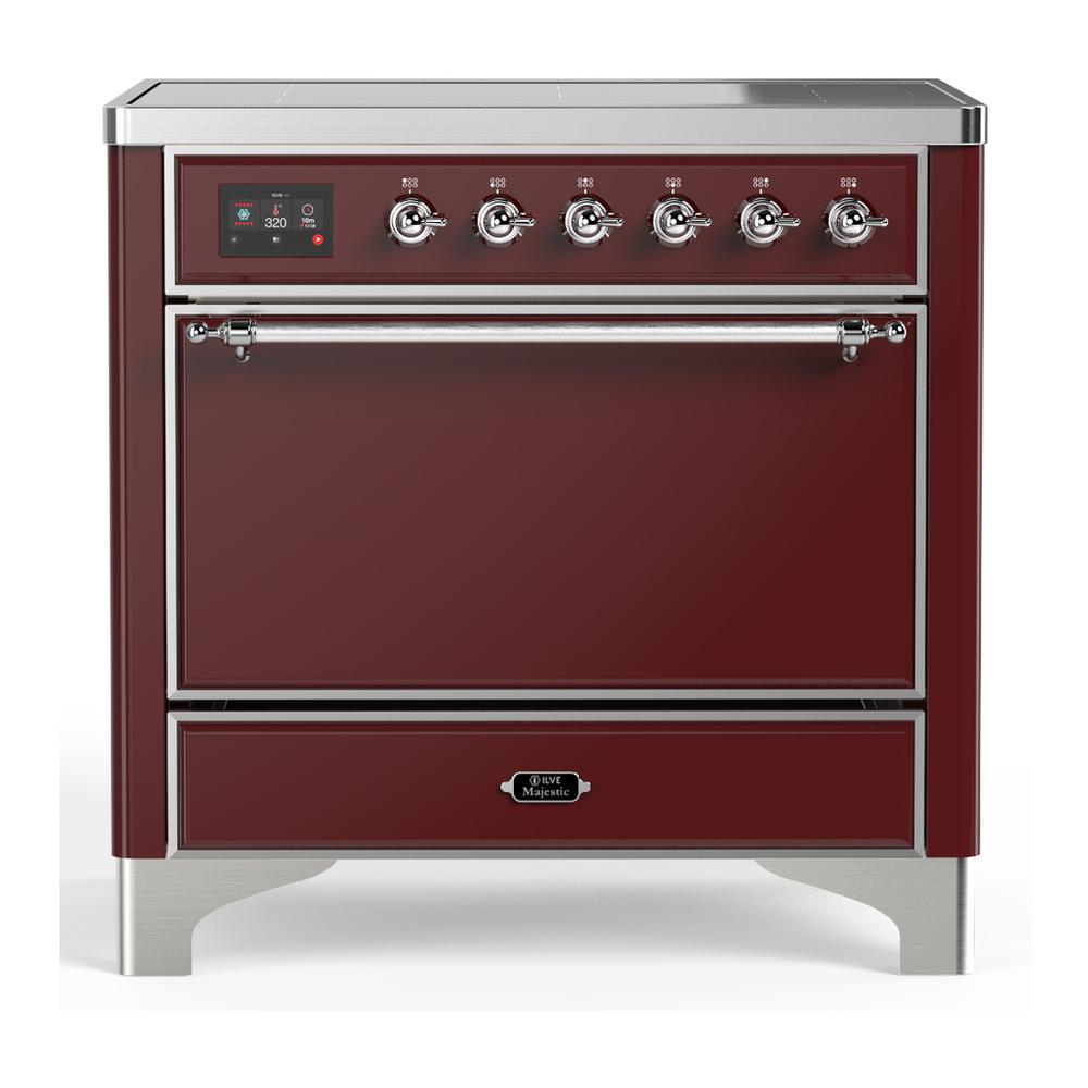 Ilve UMIB36QNR3BUC Ilve Umib36Qnr3Buc Majestic Iii 36 Inch Induction Range With 6 Elements, 3.5 Cu. Ft. Total Oven Capacity (Solid Door, Burgundy, Chrome)