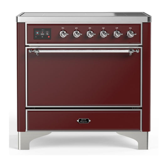 Ilve UMIB36QNR3BUC Ilve Umib36Qnr3Buc Majestic Iii 36 Inch Induction Range With 6 Elements, 3.5 Cu. Ft. Total Oven Capacity (Solid Door, Burgundy, Chrome)