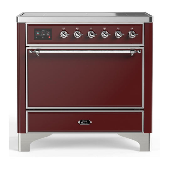 Ilve UMIB36QNR3BUC Ilve Umib36Qnr3Buc Majestic Iii 36 Inch Induction Range With 6 Elements, 3.5 Cu. Ft. Total Oven Capacity (Solid Door, Burgundy, Chrome)