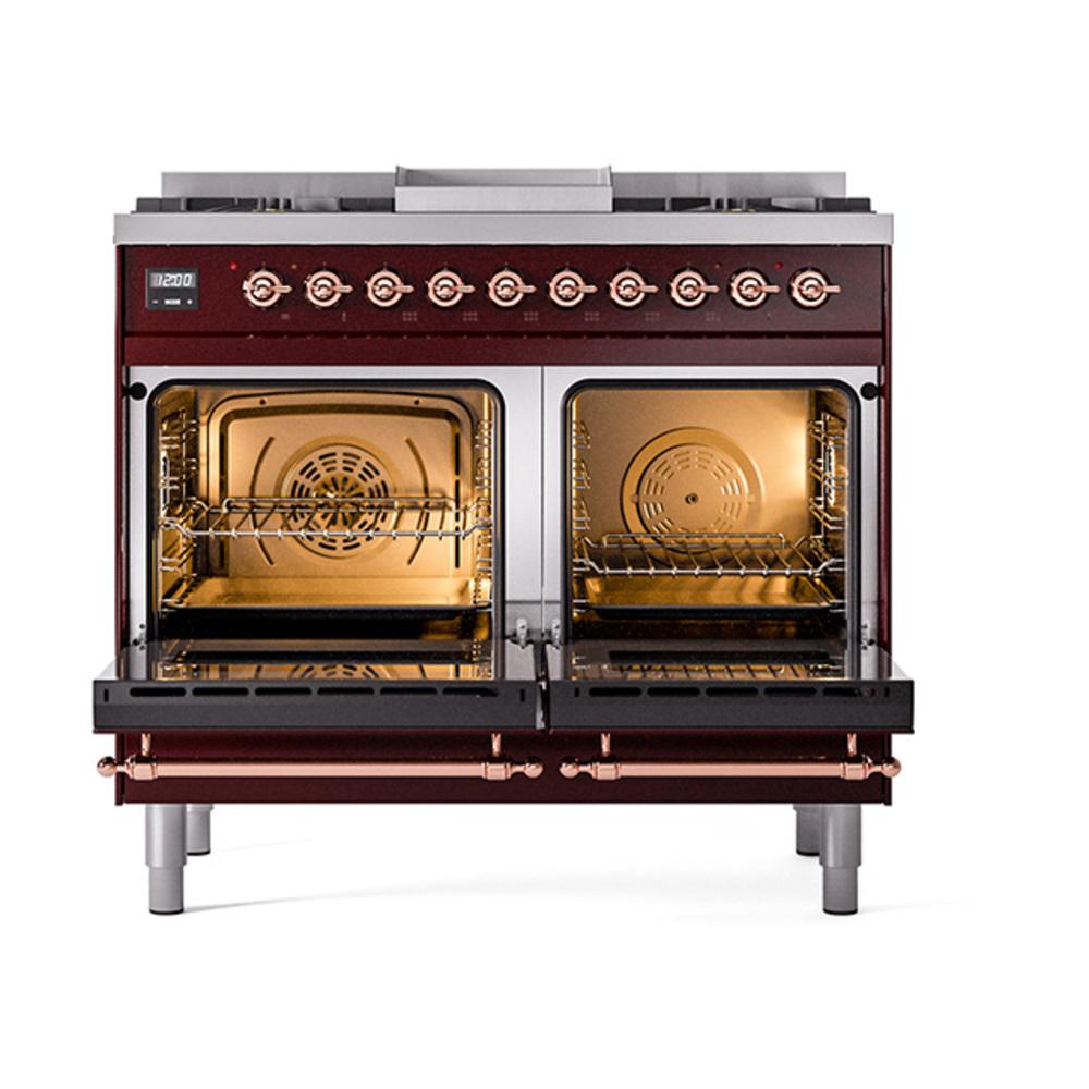 Ilve UND40FQNMPBUP Ilve Und40Fqnmpbup Nostalgie Ii Noblesse 40" Dual Fuel Range (Natural Gas, Solid Door, Burgundy, Copper)