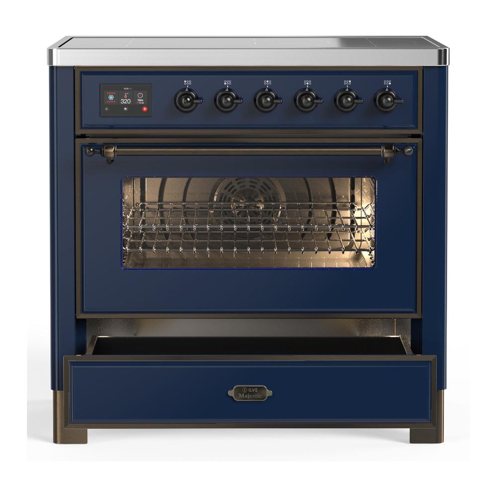 Ilve UMIB36NR3MBB Ilve Umib36Nr3Mbb Majestic Iii 36 Inch Induction Range With 6 Elements, 3.5 Cu. Ft. Total Oven Capacity (Triple Glass Door, Midnight Blue, Burnished)