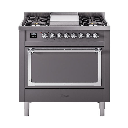Ilve UN36FQNMPMGCLP Ilve Un36Fqnmpmgclp Nostalgie Ii Noblesse 36" Dual Fuel Range (Liquid Propane, Solid Door, Graphite Matte, Chrome)