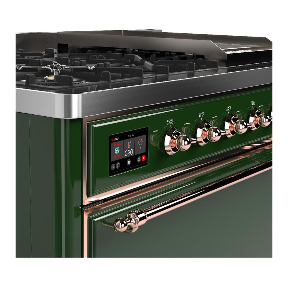 Ilve UM48FQNR3EGPLP Ilve Um48Fqnr3Egplp Majestic Iii 48 Inch Dual Fuel Range With 8 Burners And Griddle, Dual Function Burner Up To 25,000 Btu (Liquid Propane, Solid Door, Emerald Green, Copper)
