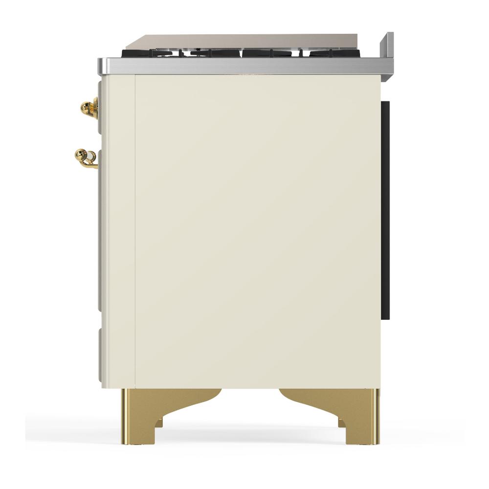 Ilve UM60FNR3AWG Ilve Um60Fnr3Awg Majestic Iii 60 Inch Dual Fuel Range With 9 Burners And Griddle, Dual Function Burner Up To 25,000 Btu (Natural Gas, Triple Glass Door, Antique White, Brass)