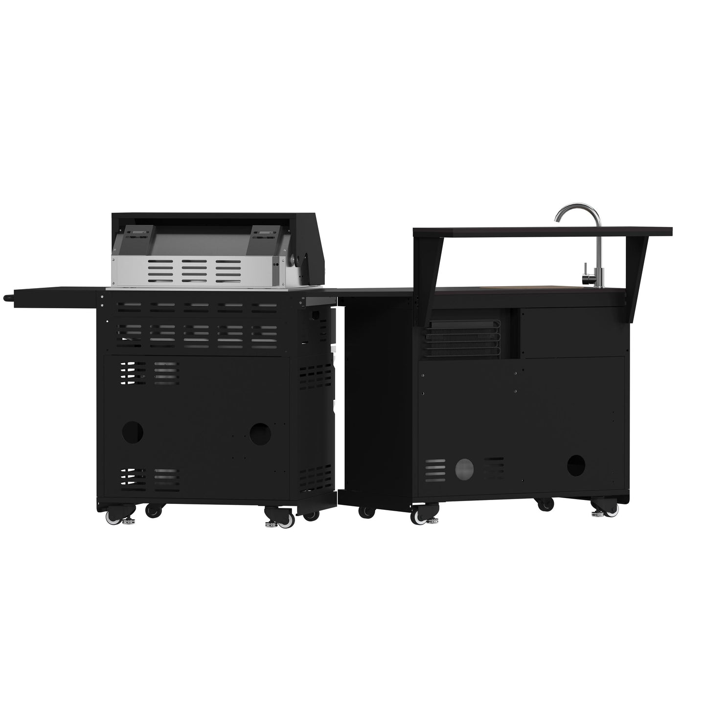 Forno FODKT2582BLK Forno All Aperto 62,600 Btu Bbq, 3 Stainless Steel Burners, Infrared Burners, Sink Module, Black Sintered Stone Countertops, Bar And Beverage Center