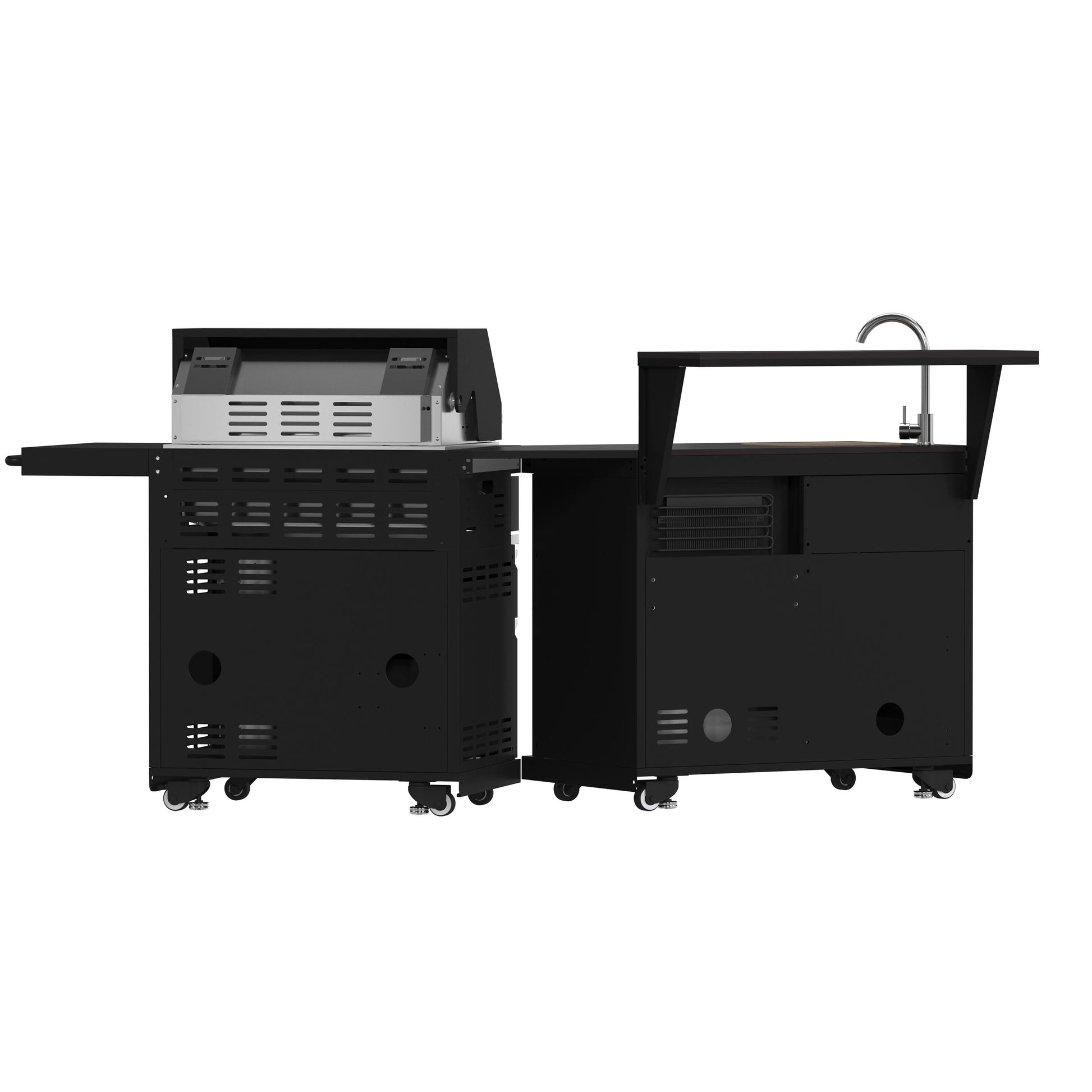 Forno FODKT2582BLK Forno All Aperto 62,600 Btu Bbq, 3 Stainless Steel Burners, Infrared Burners, Sink Module, Black Sintered Stone Countertops, Bar And Beverage Center
