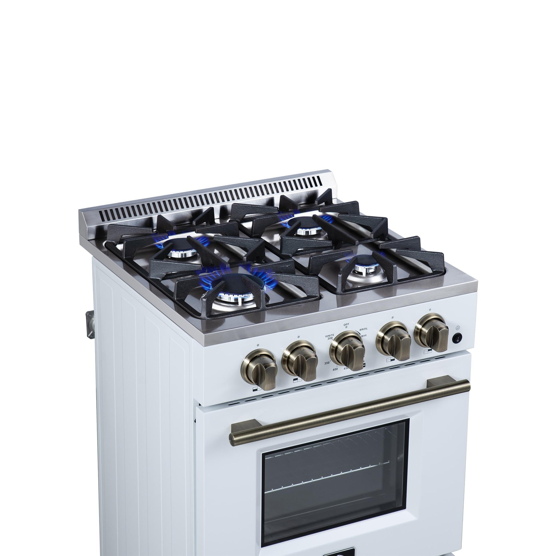 Forno FFSGS627224WHT Forno Breno 24 Inch Freestanding Gas Range In White With Antique Brass, Compact Design