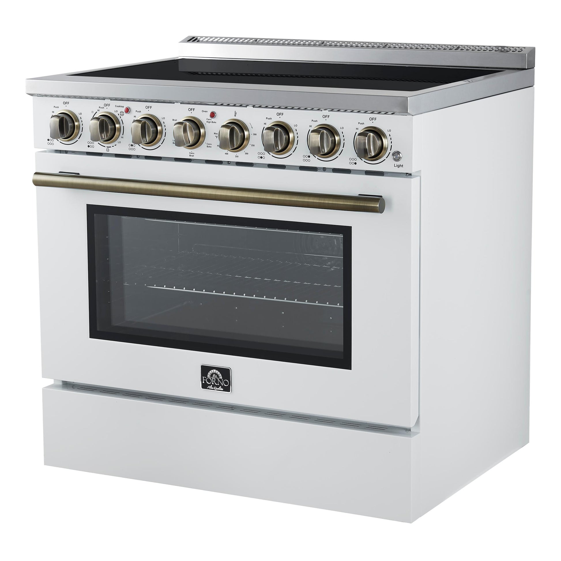 Forno FFSEL601136WHT Forno Paolo 36 Inch White Freestanding Electric Range, Stainless Steel, 5.44 Cu.Ft, True Convection Oven, Energy Efficient