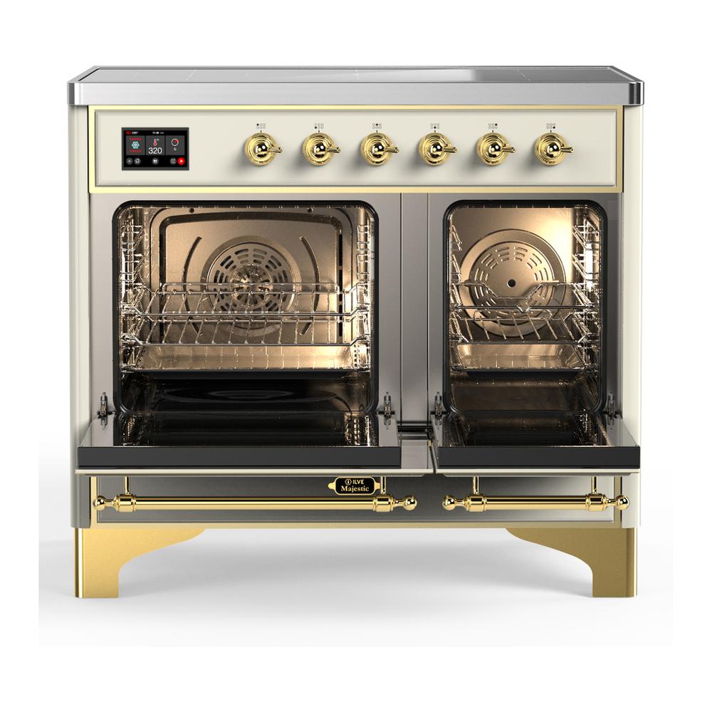 Ilve UMDIB40QNR3AWG Ilve Umdib40Qnr3Awg Majestic Iii 40 Inch Induction Range With 6 Elements, 3.82 Cu. Ft. Total Oven Capacity (Solid Door, Antique White, Brass)