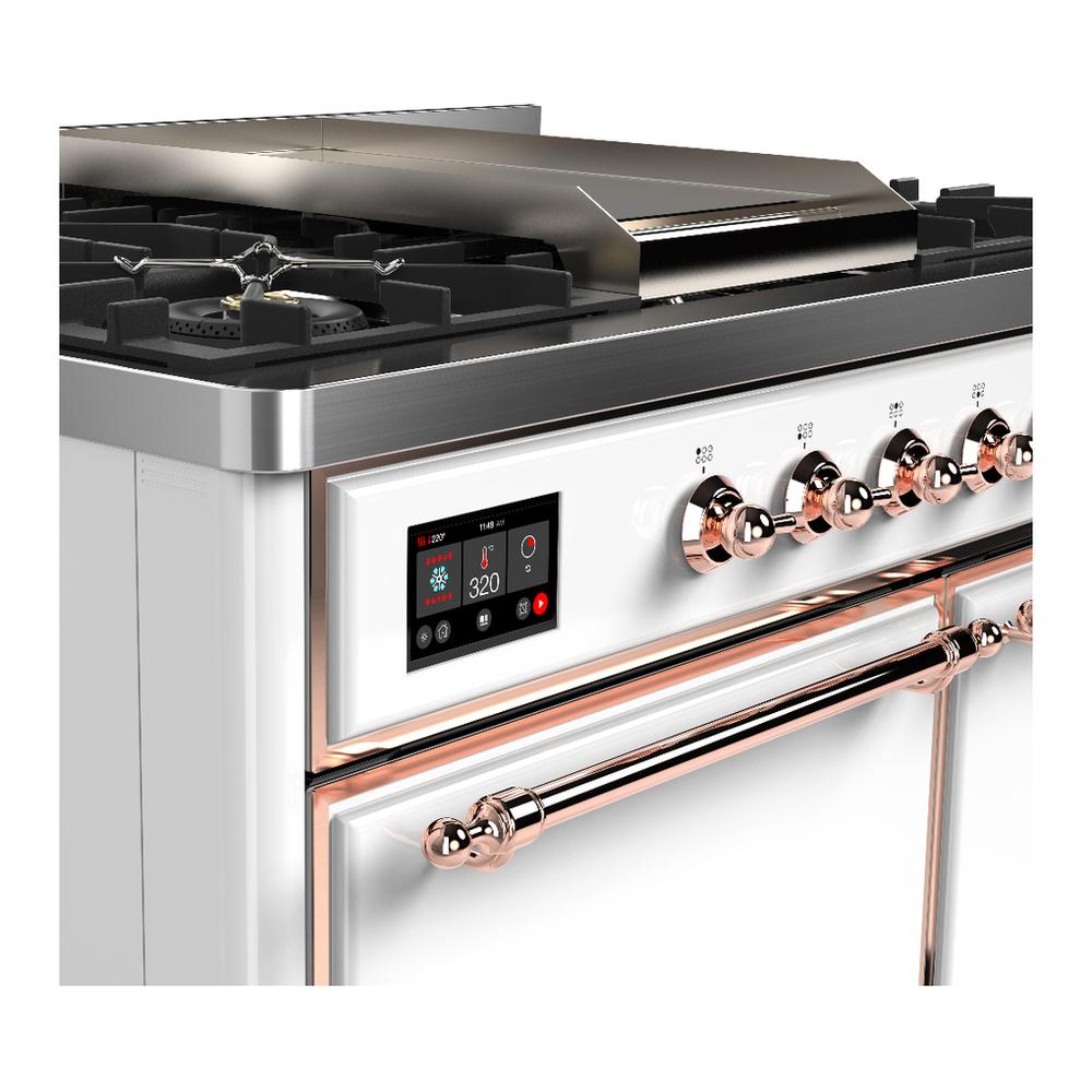 Ilve UMD40FQNR3WHPLP Ilve Umd40Fqnr3Whplp Majestic Iii 40 Inch Dual Fuel Range With 6 Burners And Griddle, Dual Function Burner Up To 25,000 Btu (Liquid Propane, Solid Door, White, Copper)