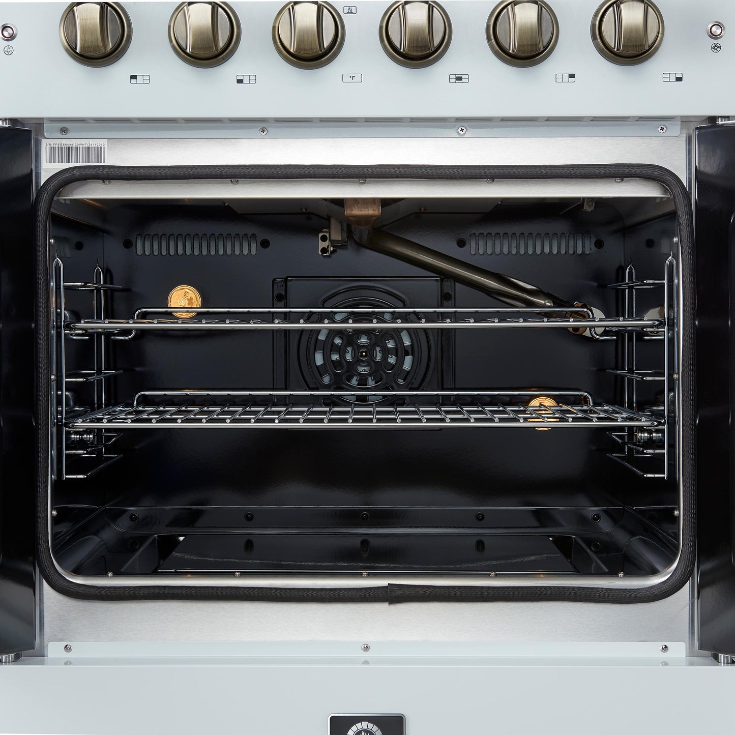 Forno FFSGS644430WHT Forno Galiano 30-Inch French Door Gas Rangenwhite With Antique Brass Design, 5 Burners,N68,000 Btu, 4.32 Cu.Ft. Convection Oven