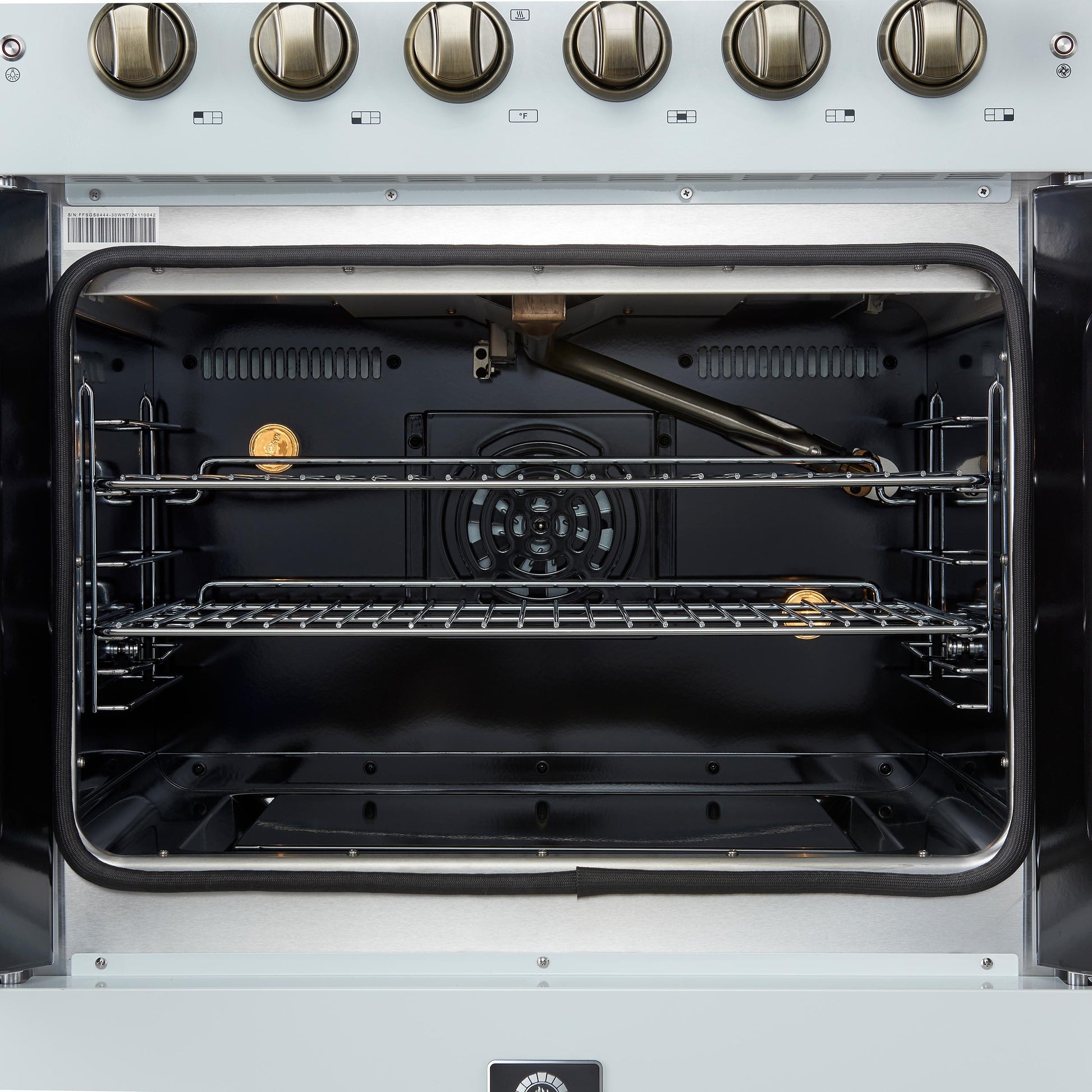 Forno FFSGS644430WHT Forno Galiano 30-Inch French Door Gas Rangenwhite With Antique Brass Design, 5 Burners,N68,000 Btu, 4.32 Cu.Ft. Convection Oven
