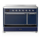 Ilve UMIB48QNR3MBC Ilve Umib48Qnr3Mbc Majestic Iii 48 Inch Induction Range With 6 Elements, 5.02 Cu. Ft. Total Oven Capacity (Solid Door, Midnight Blue, Chrome)
