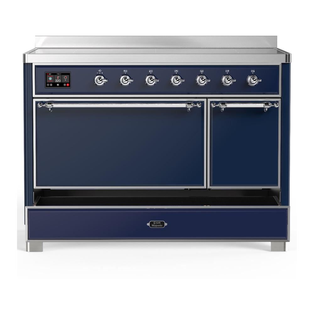 Ilve UMIB48QNR3MBC Ilve Umib48Qnr3Mbc Majestic Iii 48 Inch Induction Range With 6 Elements, 5.02 Cu. Ft. Total Oven Capacity (Solid Door, Midnight Blue, Chrome)