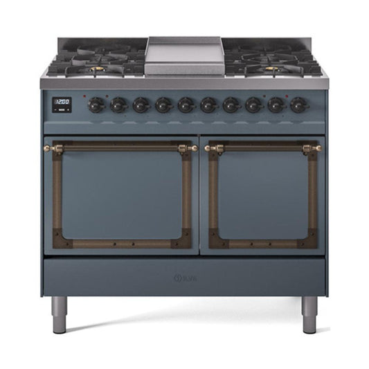 Ilve UND40FQNMPBGBLP Ilve Und40Fqnmpbgblp Nostalgie Ii Noblesse 40" Dual Fuel Range (Liquid Propane, Solid Door, Blue Grey, Burnished)