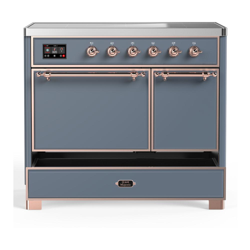 Ilve UMDIB40QNR3BGP Ilve Umdib40Qnr3Bgp Majestic Iii 40 Inch Induction Range With 6 Elements, 3.82 Cu. Ft. Total Oven Capacity (Solid Door, Blue Grey, Copper)