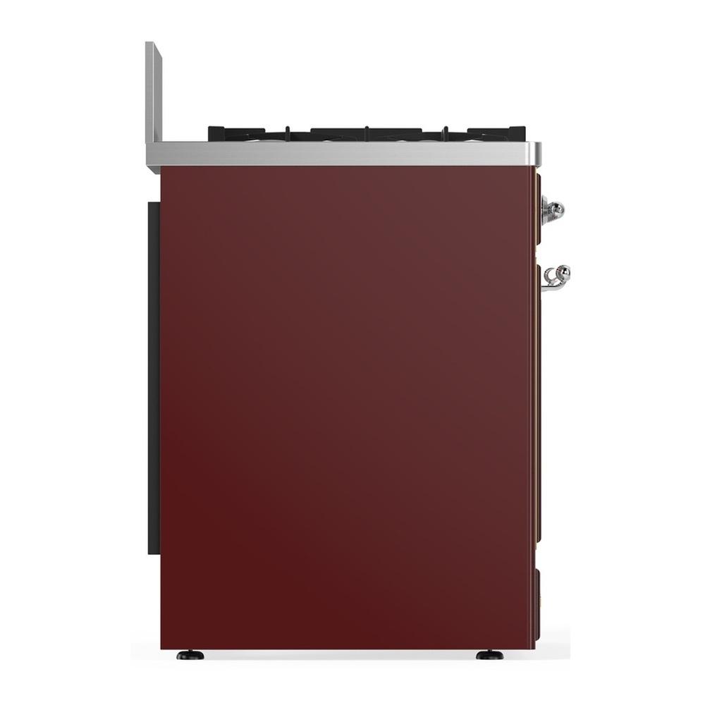 Ilve UM30QNR3BUCLP Ilve Um30Qnr3Buclp Majestic Iii 30 Inch Dual Fuel Range With 5 Black Brass Burners, Dual Function Burner Up To 25,000 Btu (Liquid Propane, Solid Door, Burgundy, Chrome)