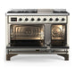 Ilve UM48FQNR3AWBLP Ilve Um48Fqnr3Awblp Majestic Iii 48 Inch Dual Fuel Range With 8 Burners And Griddle, Dual Function Burner Up To 25,000 Btu (Liquid Propane, Solid Door, Antique White, Burnished)