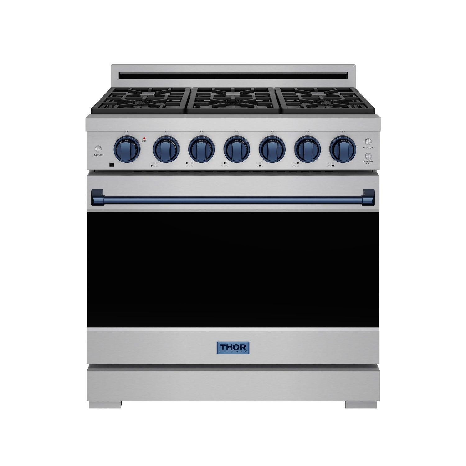 Thor Kitchen RSG36PBLU 36 Inch Professional Gas Range With Precision Knob In Stainless Steel And Blue Gordon Ramsay Series