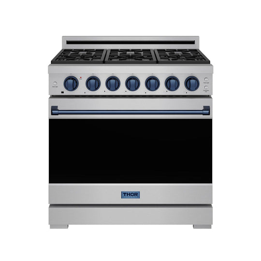 Thor Kitchen RSG36PBLU 36 Inch Professional Gas Range With Precision Knob In Stainless Steel And Blue Gordon Ramsay Series