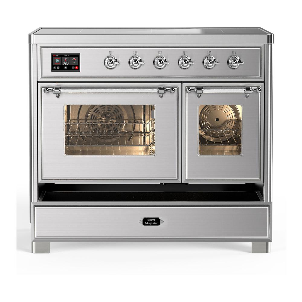 Ilve UMDIB40NR3SSC Ilve Umdib40Nr3Ssc Majestic Iii 40 Inch Induction Range With 6 Elements, 3.82 Cu. Ft. Total Oven Capacity (Triple Glass Door, Stainless Steel, Chrome)