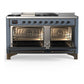Ilve UM60FSQNR3BGBLP Ilve Um60Fsqnr3Bgblp Majestic Iii 60 Inch Dual Fuel Range With 7 Burners, Griddle And French Top, Dual Function Burner With Up To 25,000 Btu (Liquid Propane, Solid Door, Blue Grey, Burnished)
