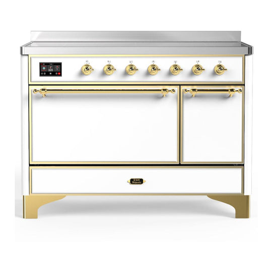 Ilve UMIB48QNR3WHG Ilve Umib48Qnr3Whg Majestic Iii 48 Inch Induction Range With 6 Elements, 5.02 Cu. Ft. Total Oven Capacity (Solid Door, White, Brass)