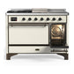 Ilve UM48FSQNR3AWB Ilve Um48Fsqnr3Awb Majestic Iii 48 Inch Dual Fuel Range With 5 Black Brass Burners, Griddle And French Top, Dual Function Burner Up To 25,000 Btu (Natural Gas, Solid Door, Antique White, Burnished)