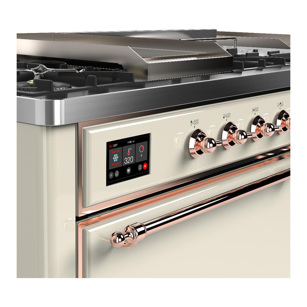 Ilve UM60FSQNR3AWP Ilve Um60Fsqnr3Awp Majestic Iii 60 Inch Dual Fuel Range With 7 Burners, Griddle And French Top, Dual Function Burner With Up To 25,000 Btu (Natural Gas, Solid Door, Antique White, Copper)