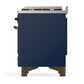 Ilve UM36FQNR3MBB Ilve Um36Fqnr3Mbb Majestic Iii 36 Inch Dual Fuel Range With 6 Black Brass Burners And Griddle, Dual Function Burner Up To 25,000 Btu (Solid Door, Midnight Blue, Burnished, Natural Gas)