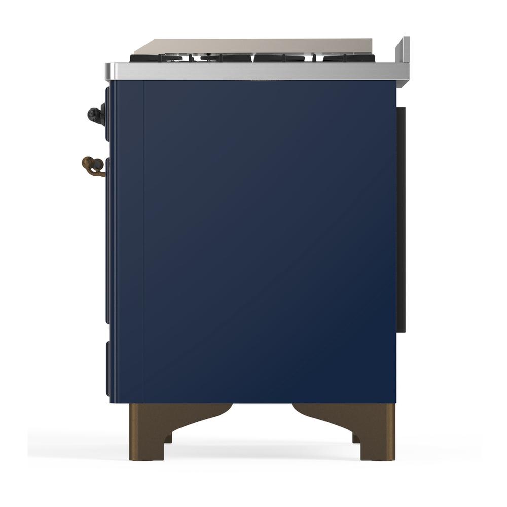 Ilve UM36FQNR3MBB Ilve Um36Fqnr3Mbb Majestic Iii 36 Inch Dual Fuel Range With 6 Black Brass Burners And Griddle, Dual Function Burner Up To 25,000 Btu (Solid Door, Midnight Blue, Burnished, Natural Gas)