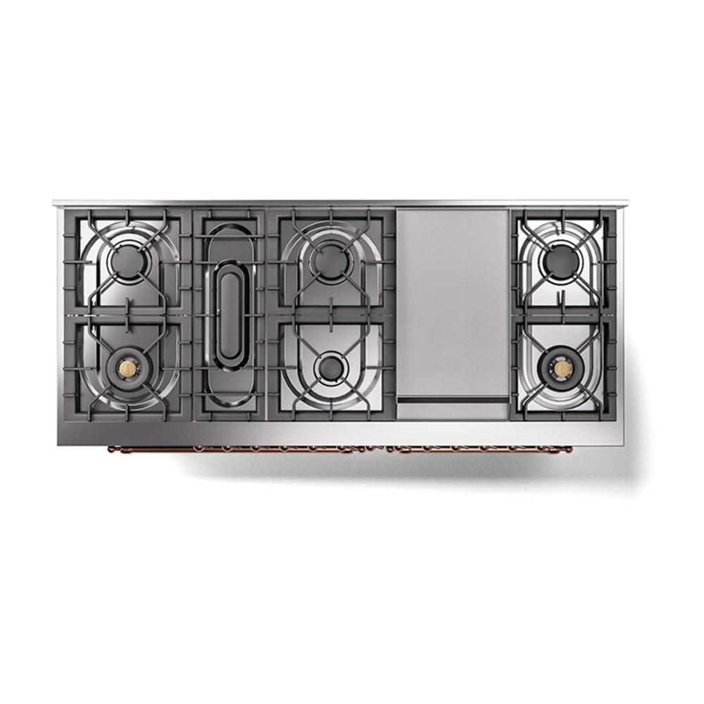 Ilve UN60FNMPMBPLP Ilve Un60Fnmpmbplp Nostalgie Ii Noblesse 60" Dual Fuel Range (9 Sealed Burners + Griddle, Liquid Propane, Triple Glass Door, Midnight Blue, Copper)