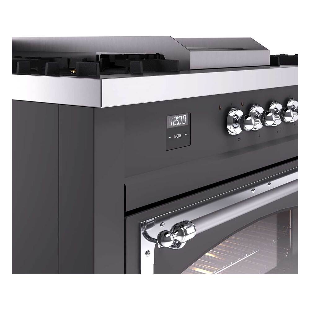 Ilve UN60FSNMPMGC Ilve Un60Fsnmpmgc Nostalgie Ii Noblesse 60" Dual Fuel Range (7 Sealed Burners + Griddle + French Top, Natural Gas, Triple Glass Door, Graphite Matte, Chrome)