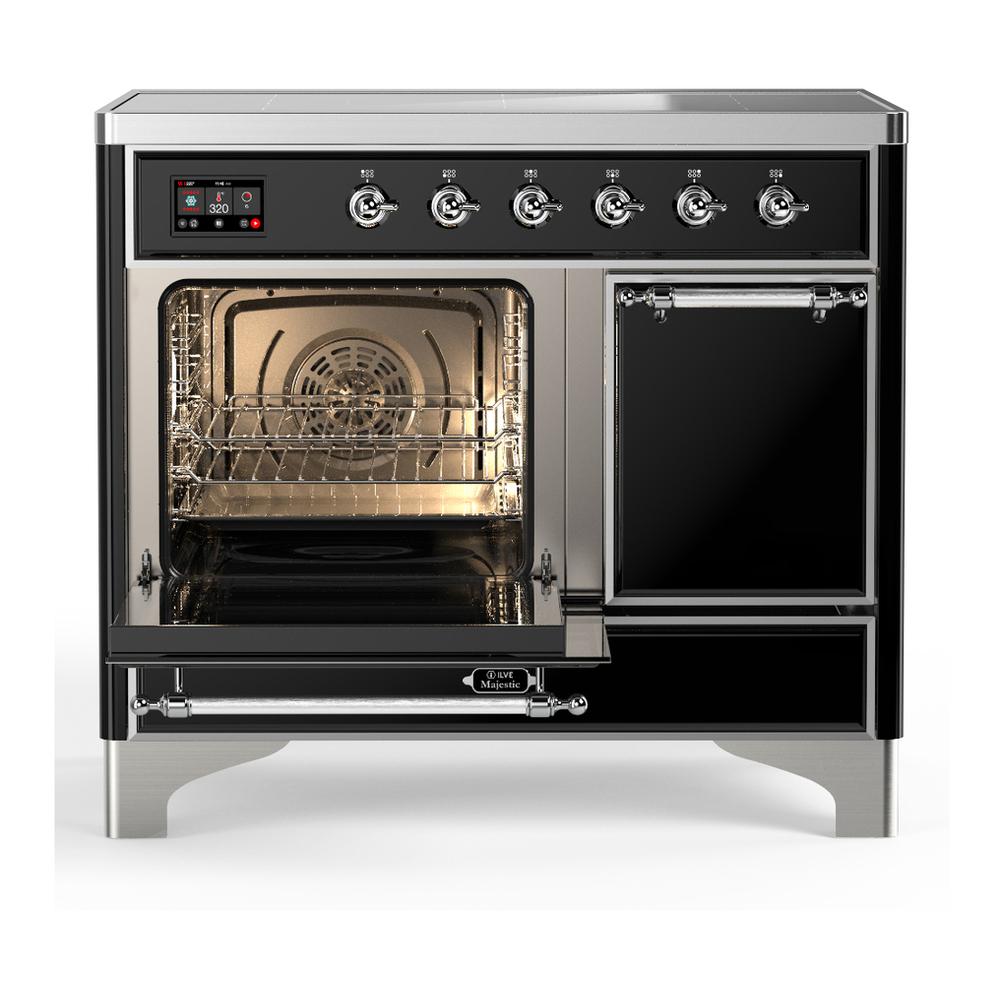 Ilve UMDIB40QNR3BKC Ilve Umdib40Qnr3Bkc Majestic Iii 40 Inch Induction Range With 6 Elements, 3.82 Cu. Ft. Total Oven Capacity (Solid Door, Glossy Black, Chrome)