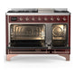 Ilve UM48FQNR3BUPLP Ilve Um48Fqnr3Buplp Majestic Iii 48 Inch Dual Fuel Range With 8 Burners And Griddle, Dual Function Burner Up To 25,000 Btu (Liquid Propane, Solid Door, Burgundy, Copper)