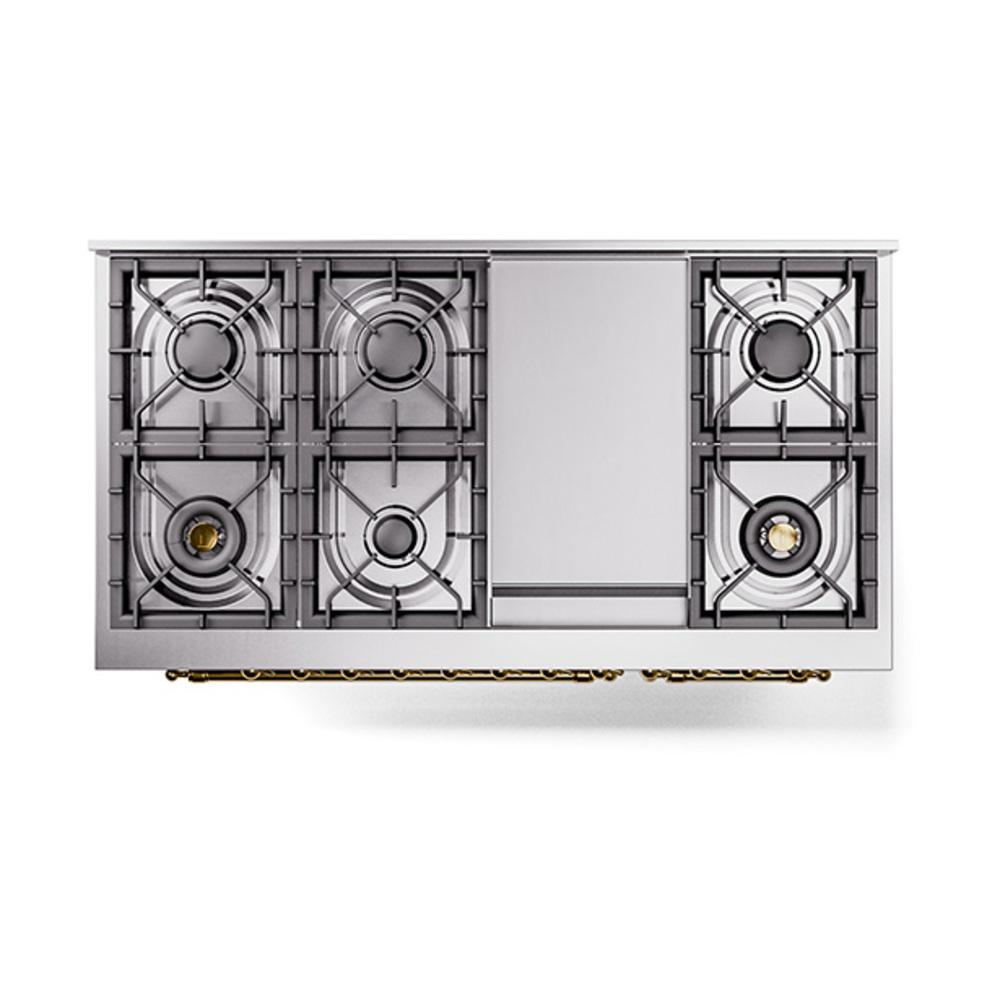 Ilve UN48FNMPSSGLP Ilve Un48Fnmpssglp Nostalgie Ii Noblesse 48" Dual Fuel Range (8 Sealed Burners + Griddle, Liquid Propane, Triple Glass Door, Stainless Steel, Brass)