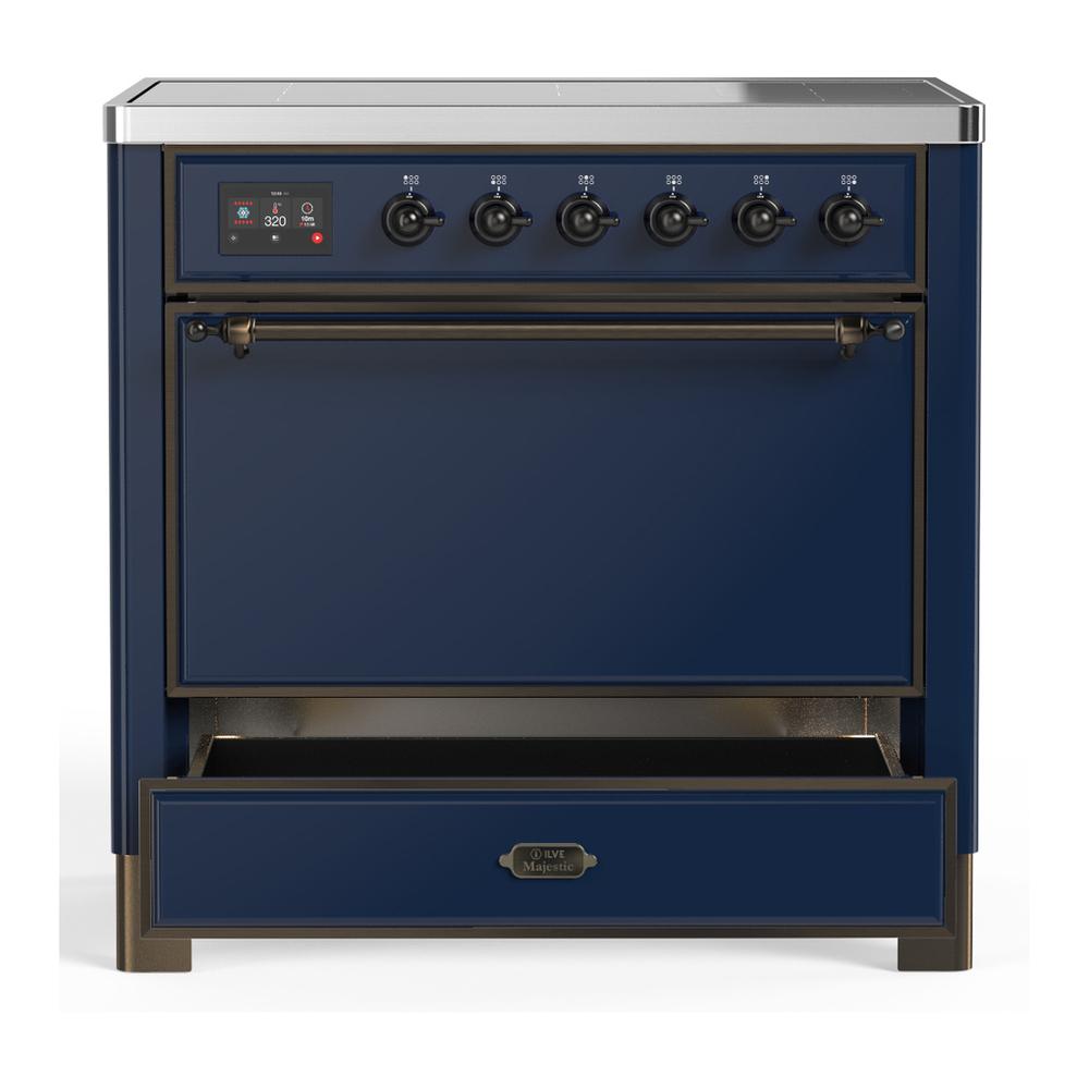 Ilve UMIB36QNR3MBB Ilve Umib36Qnr3Mbb Majestic Iii 36 Inch Induction Range With 6 Elements, 3.5 Cu. Ft. Total Oven Capacity (Solid Door, Midnight Blue, Burnished)
