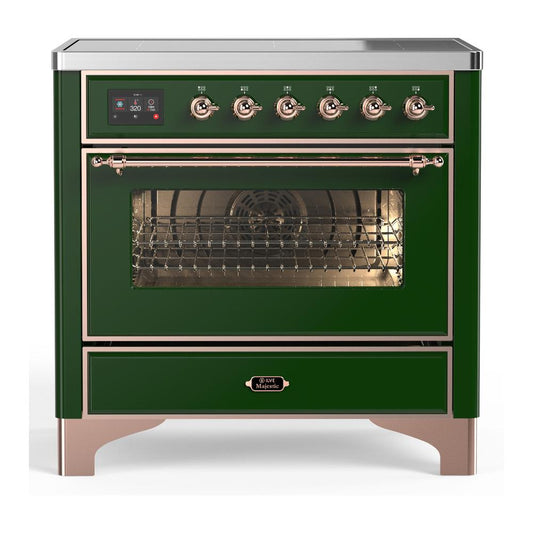 Ilve UMIB36NR3EGP Ilve Umib36Nr3Egp Majestic Iii 36 Inch Induction Range With 6 Elements, 3.5 Cu. Ft. Total Oven Capacity (Triple Glass Door, Emerald Green, Copper)