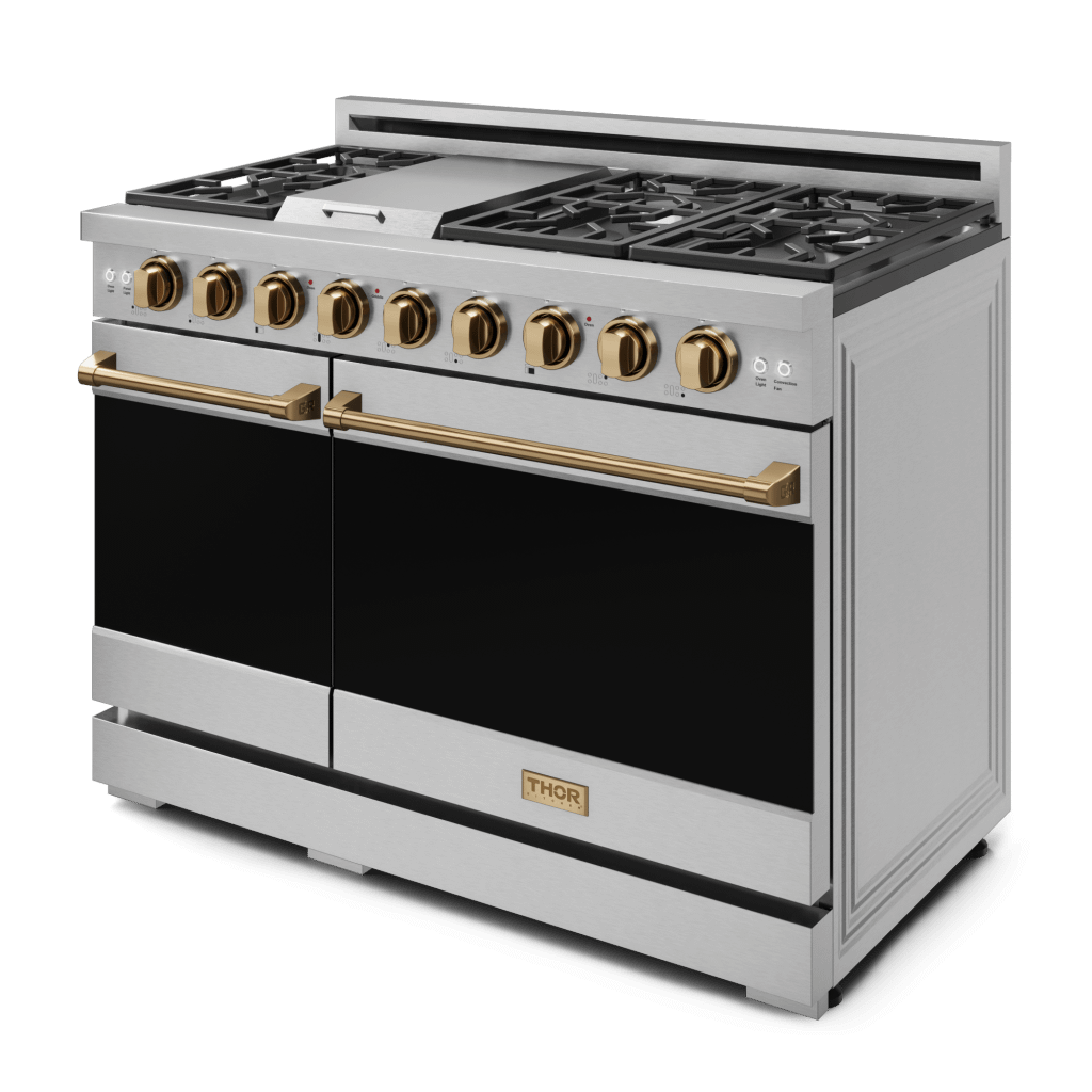 Thor Kitchen RSG48EBRZ 48 Inch Professional Gas Range With Pro-Style Knobs In Stainless Steel/Bronze Gordon Ramsay Series - Rsg48E-Brz