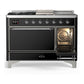 Ilve UM48FSQNR3BKC Ilve Um48Fsqnr3Bkc Majestic Iii 48 Inch Dual Fuel Range With 5 Black Brass Burners, Griddle And French Top, Dual Function Burner Up To 25,000 Btu (Natural Gas, Solid Door, Glossy Black, Chrome)