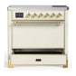 Ilve UMIB36QNR3AWG Ilve Umib36Qnr3Awg Majestic Iii 36 Inch Induction Range With 6 Elements, 3.5 Cu. Ft. Total Oven Capacity (Solid Door, Antique White, Brass)