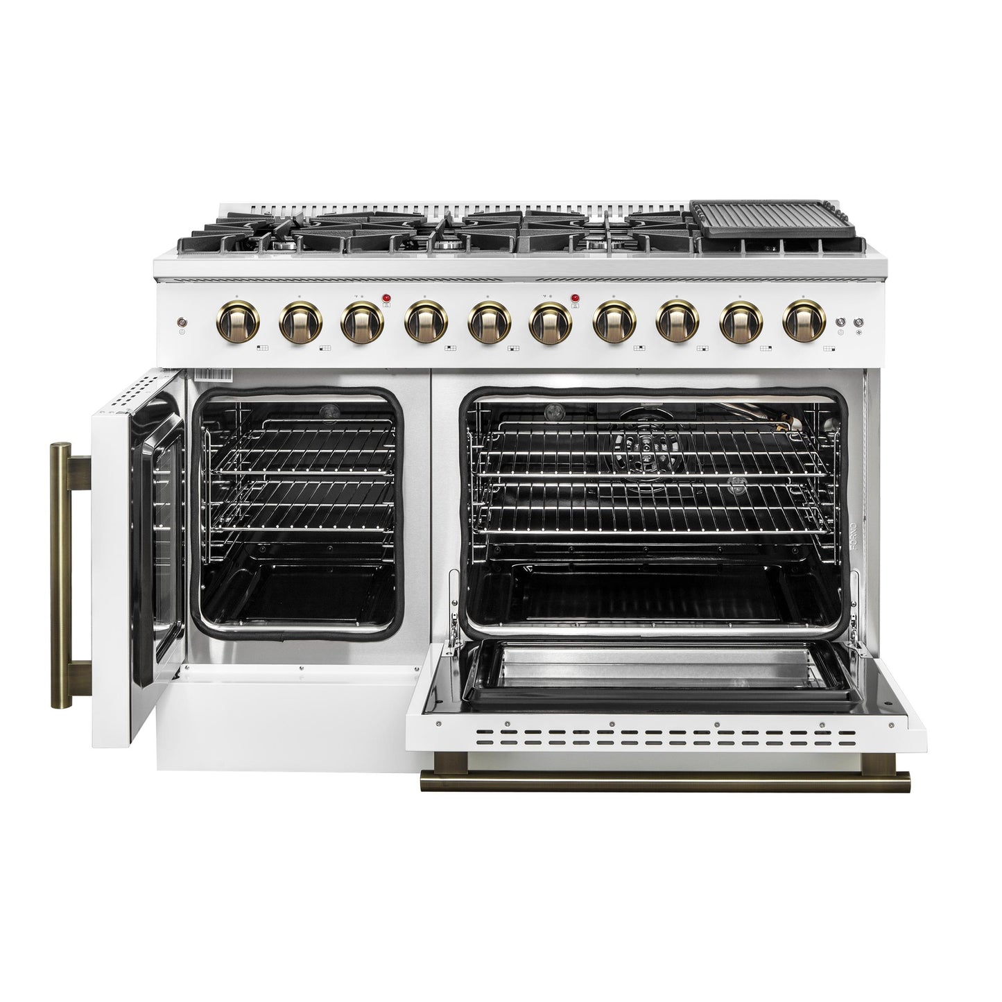 Forno FFSGS644448WHT Forno Galiano 48-Inch Freestanding French Door Gas Range, White & Antique Brass