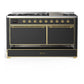 Ilve UM60FQNR3MGGLP Ilve Um60Fqnr3Mgglp Majestic Iii 60 Inch Dual Fuel Range With 9 Burners And Griddle, Dual Function Burner Up To 25,000 Btu (Liquid Propane, Solid Door, Graphite Matte, Brass)