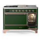 Ilve UM48FSQNR3EGPLP Ilve Um48Fsqnr3Egplp Majestic Iii 48 Inch Dual Fuel Range With 5 Black Brass Burners, Griddle And French Top, Dual Function Burner Up To 25,000 Btu (Liquid Propane, Solid Door, Emerald Green, Copper)