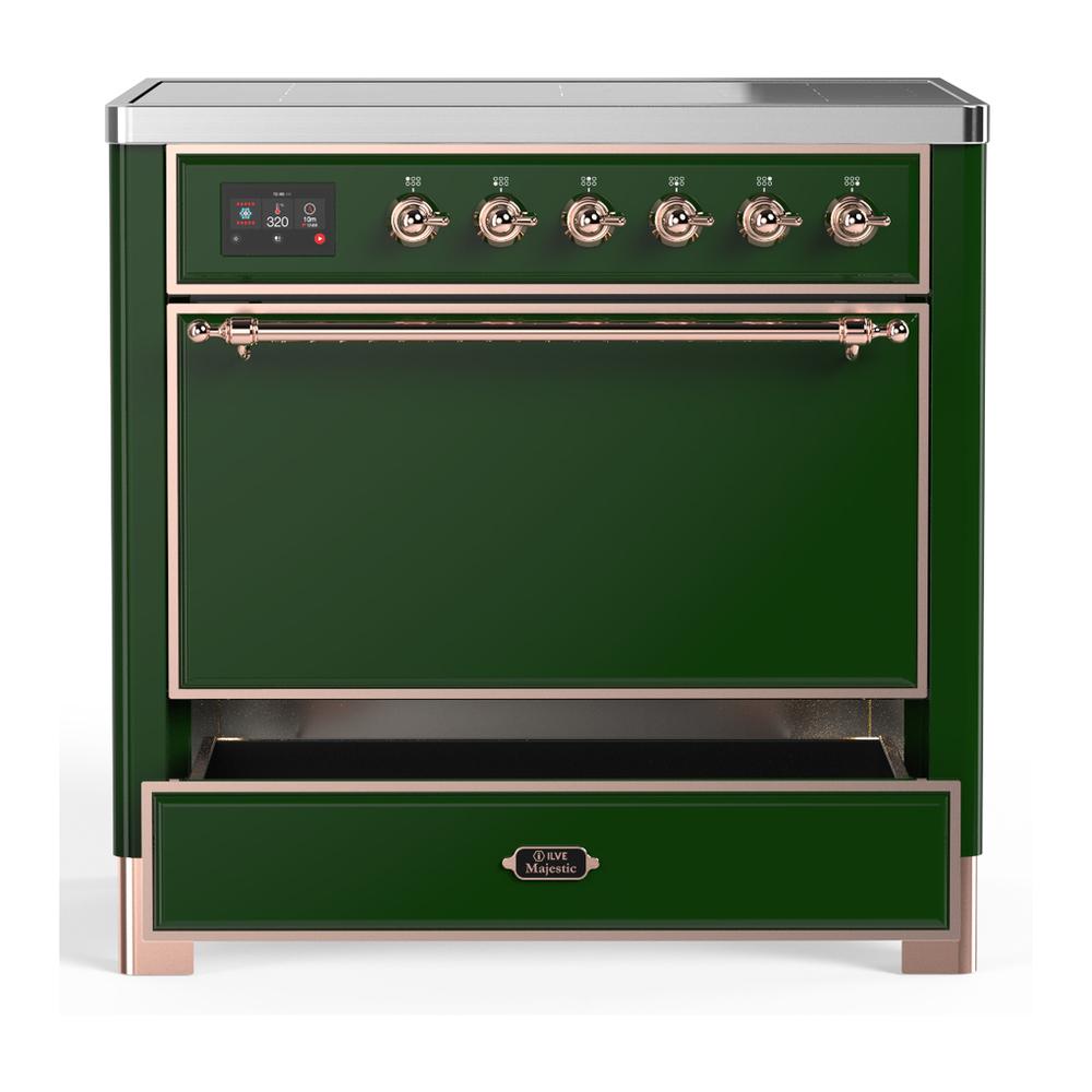 Ilve UMIB36QNR3EGP Ilve Umib36Qnr3Egp Majestic Iii 36 Inch Induction Range With 6 Elements, 3.5 Cu. Ft. Total Oven Capacity (Solid Door, Emerald Green, Copper)