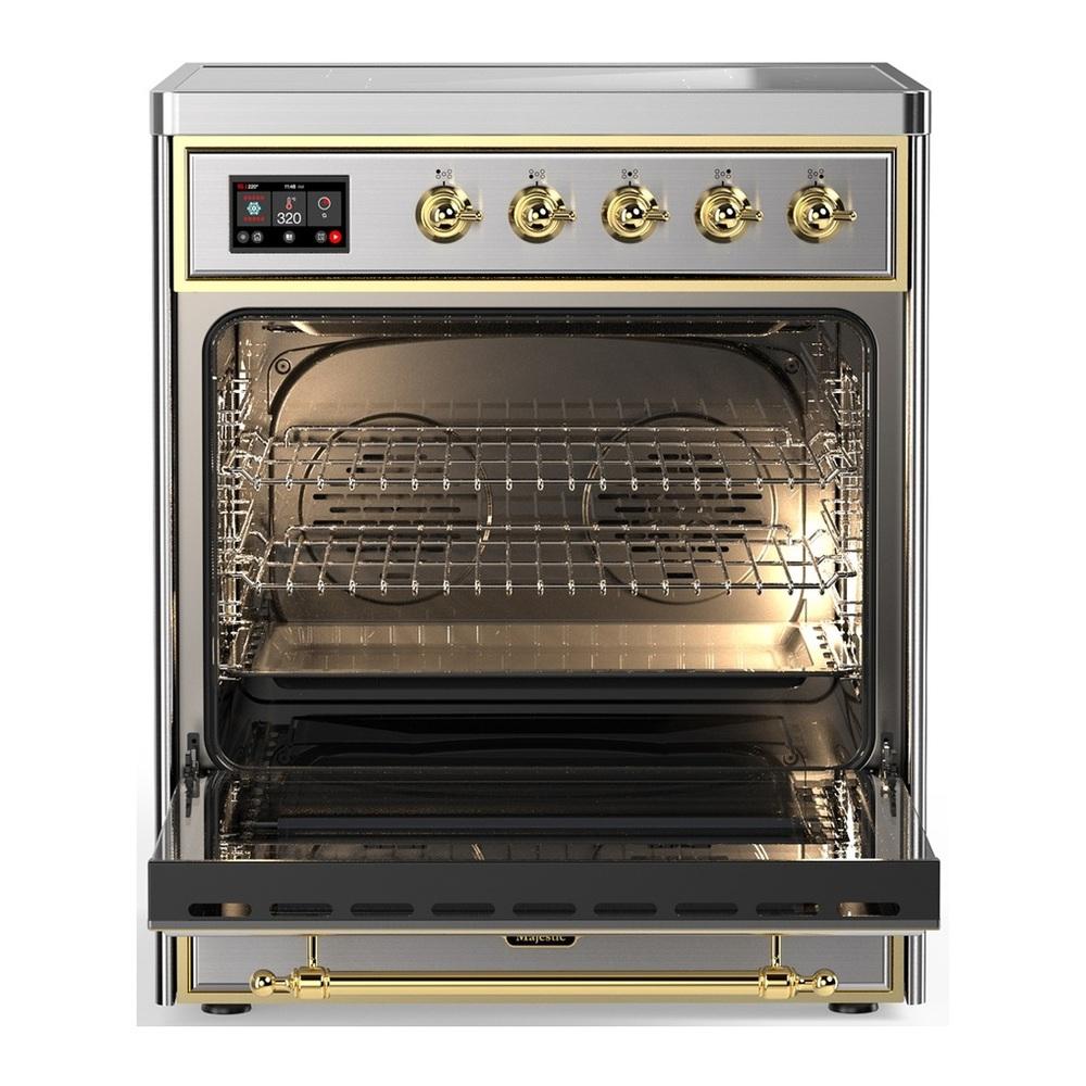 Ilve UMIB30QNR3SSG Ilve Umib30Qnr3Ssg Majestic Iii 30 Inch Induction Range With 4 Elements, 4 Cu. Ft. Oven Capacity (Solid Door, Stainless Steel, Brass)