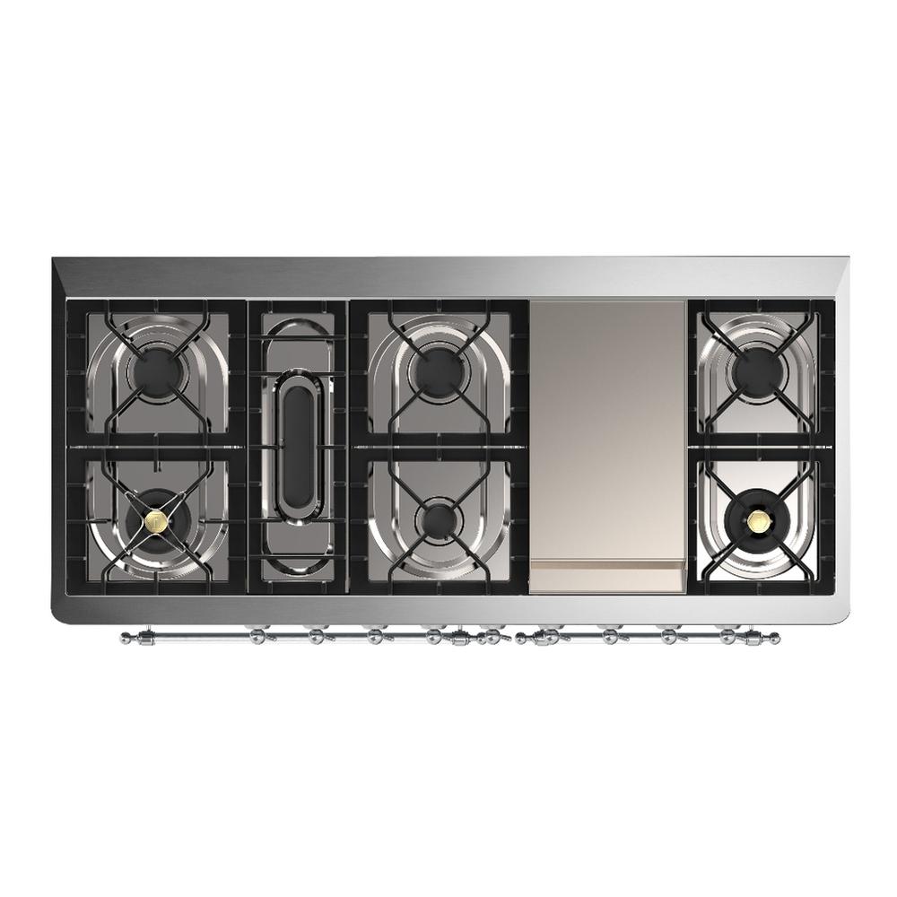 Ilve UM60FQNR3BGC Ilve Um60Fqnr3Bgc Majestic Iii 60 Inch Dual Fuel Range With 9 Burners And Griddle, Dual Function Burner Up To 25,000 Btu (Natural Gas, Solid Door, Blue Grey, Chrome)