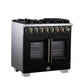 Forno FFSGS638736BLK Forno Capriasca 36 Inch Freestanding French Door Dual Fuel Range In Black With Antique Brass Accessories, 6 Burners, True Convection Oven