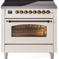 Ilve UPI366NMPAWB Nostalgie Ii 36 Inch Electric Freestanding Range In Antique White With Bronze Trim