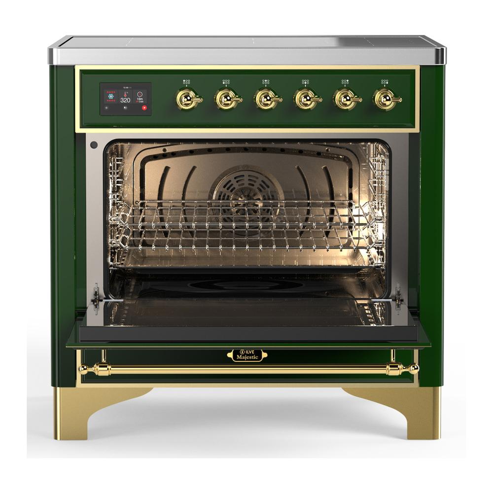 Ilve UMIB36NR3EGG Ilve Umib36Nr3Egg Majestic Iii 36 Inch Induction Range With 6 Elements, 3.5 Cu. Ft. Total Oven Capacity (Triple Glass Door, Emerald Green, Brass)